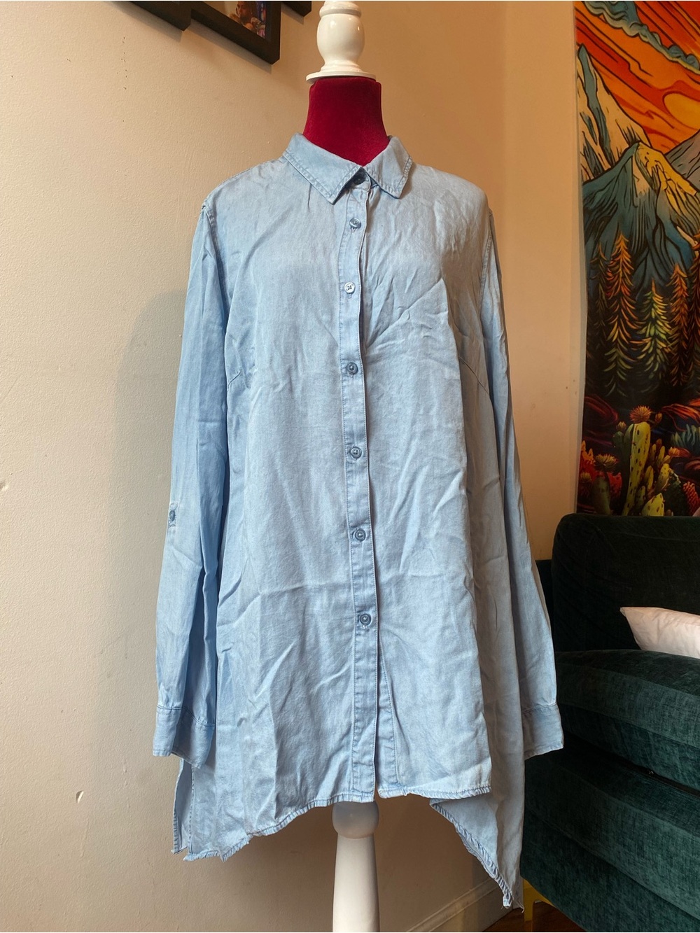 Zac & Rachel Light Blue Button-Down Tunic Shirt